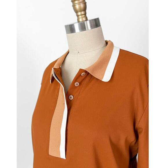 A. Putnam Long Sleeve Polo Golf Shirt in Terra Orange Brown Stripe Trim M - Picture 12 of 14